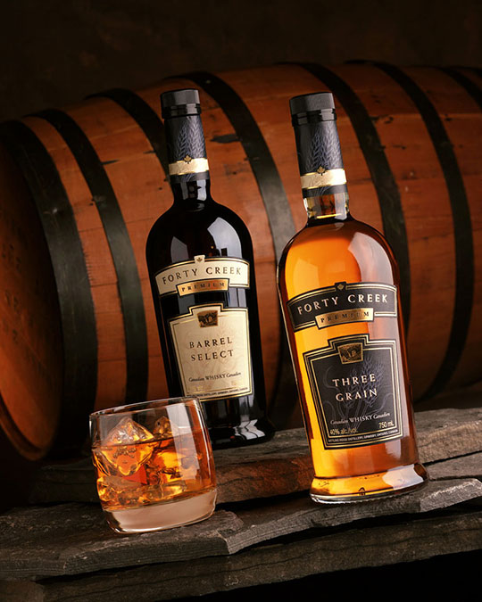 Product photography Forty Creek whisky barrel Select
