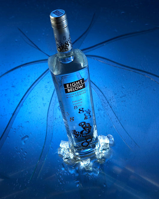 Product photography vodka bottle eight below