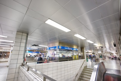 HDR photography software for Toronto subway Chicago Metallic ceiling panels commercial photography