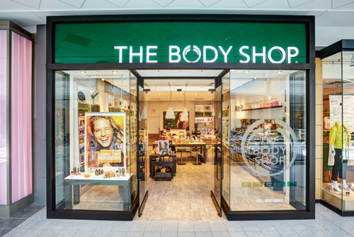 Body Shop beauty products storefront photography for Mapleview Mall Burlington Ontario BP imaging