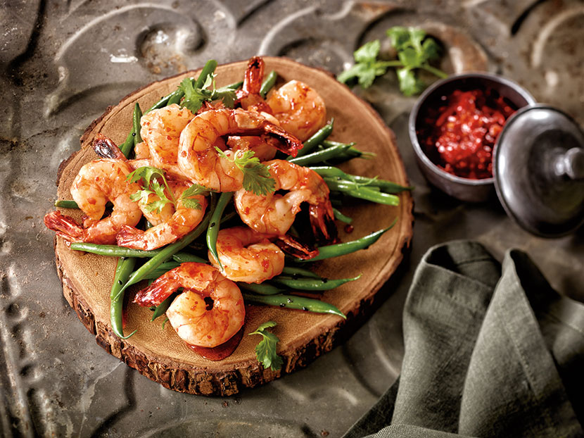 BP imaging Recipe Calendar Food Entree Photography Sweet and Spicy Shrimp with Green Beans