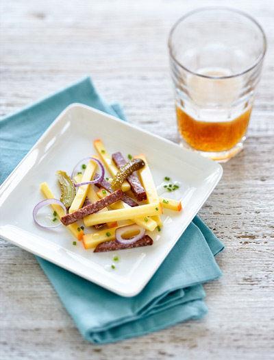 Salad photography bavarian summer sausage and weissbier salad