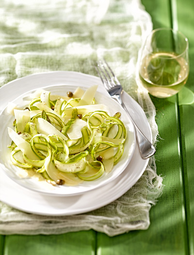 Salad photography shaved asparagus and piave cheese salad