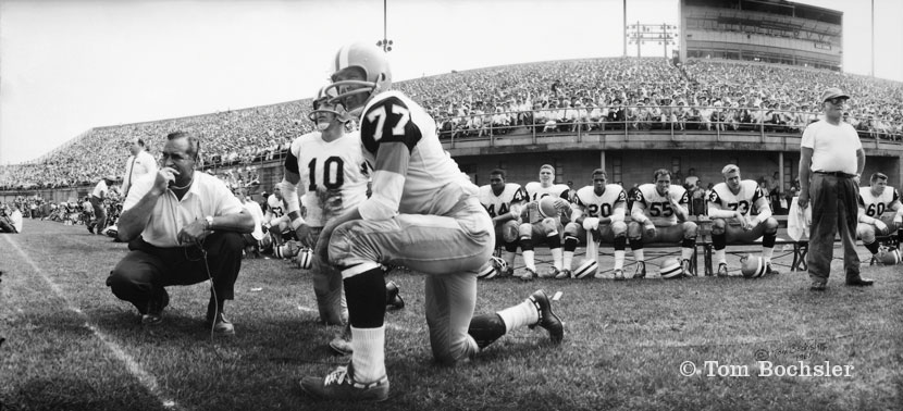 Tom Bochsler photography book Hamilton Tiger Cats sideline with coach Jim Trimble, Bernie Faloney and Harold Patterson from 1961