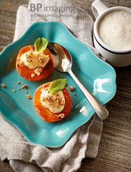 Food hors d'oeuvre photography Roasted Apricots with Honey and Tre Stelle Mascarpone