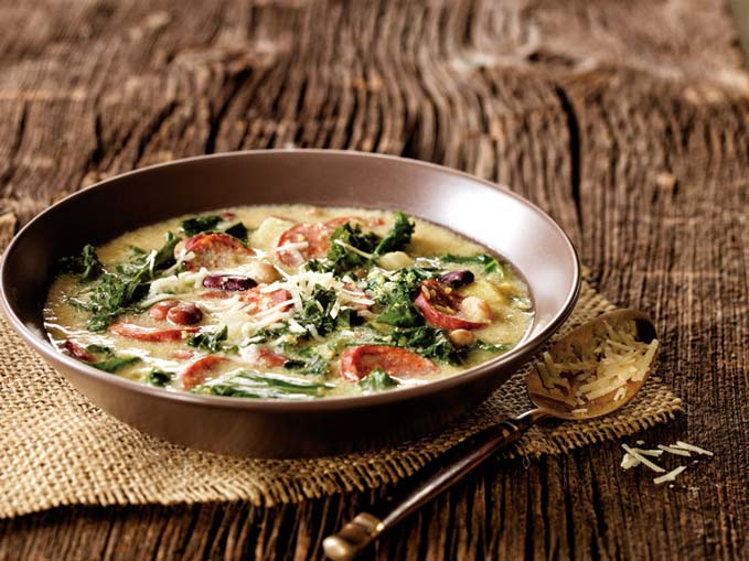 Recipe Calendar – January 2014 Appetizer Food Photography of Hearty Chorizo and Greens Soup