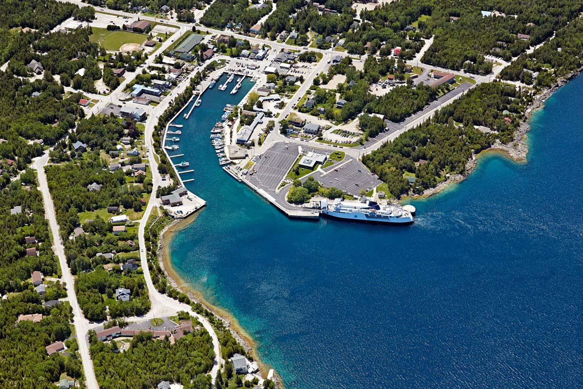 Aerial Photographer shooting boat marina in Ontario