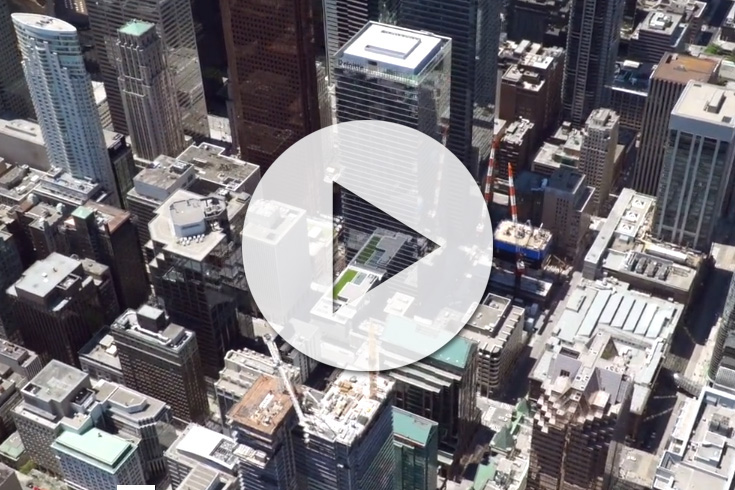 Aerial Video - Office building under construction in downtown Toronto