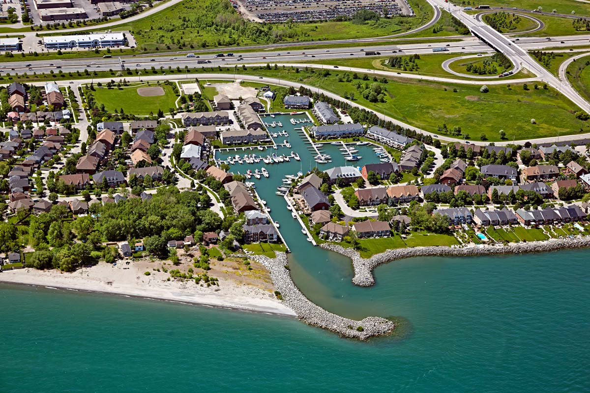 Aerial Photographer cove boat marina in Ontario