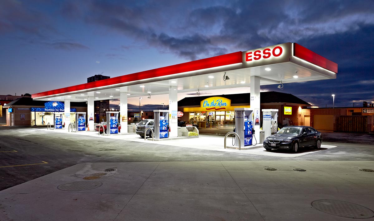 Exterior Architectural Photographer Burlington Esso gas station and on the run store