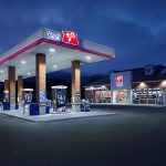 Exterior Architectural Photography of Gas Station at Mac's Convenience Store at night