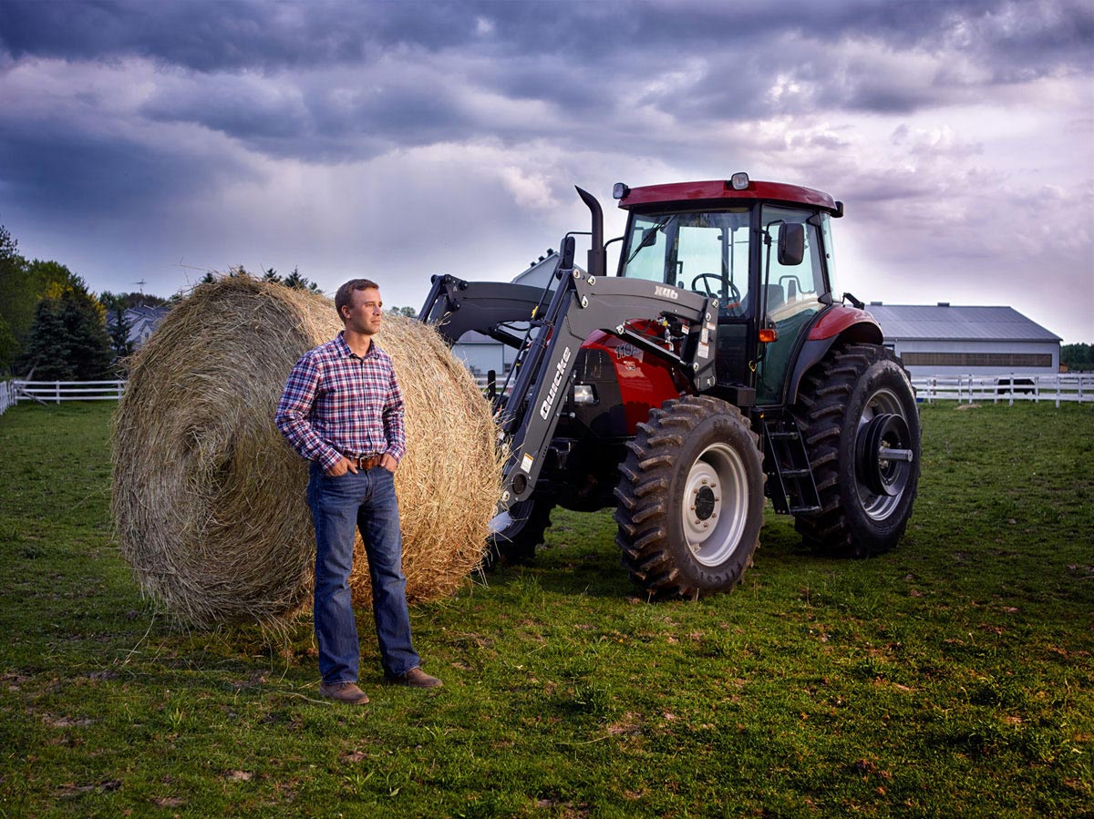 Farmer Portrait Photography of tractor and farmer in field for Alo