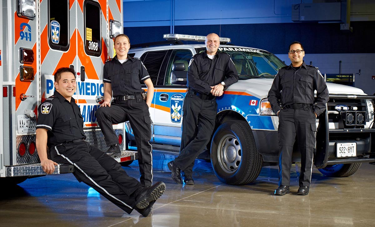 Toronto Group Portrait Photographer Peel Region Ambulance with vechicles