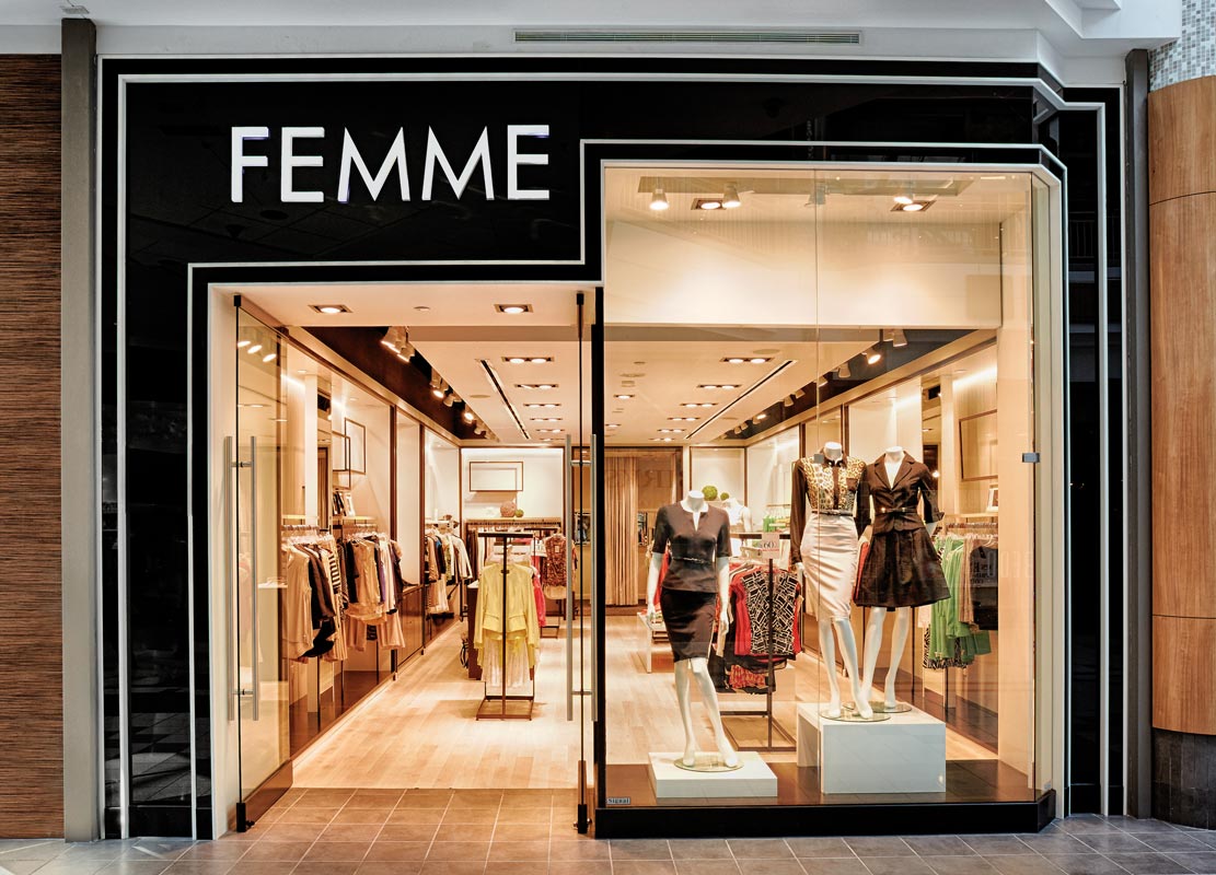 Storefront Photography of Femme female clothing and accessories in Mapleview Mall in Burlington