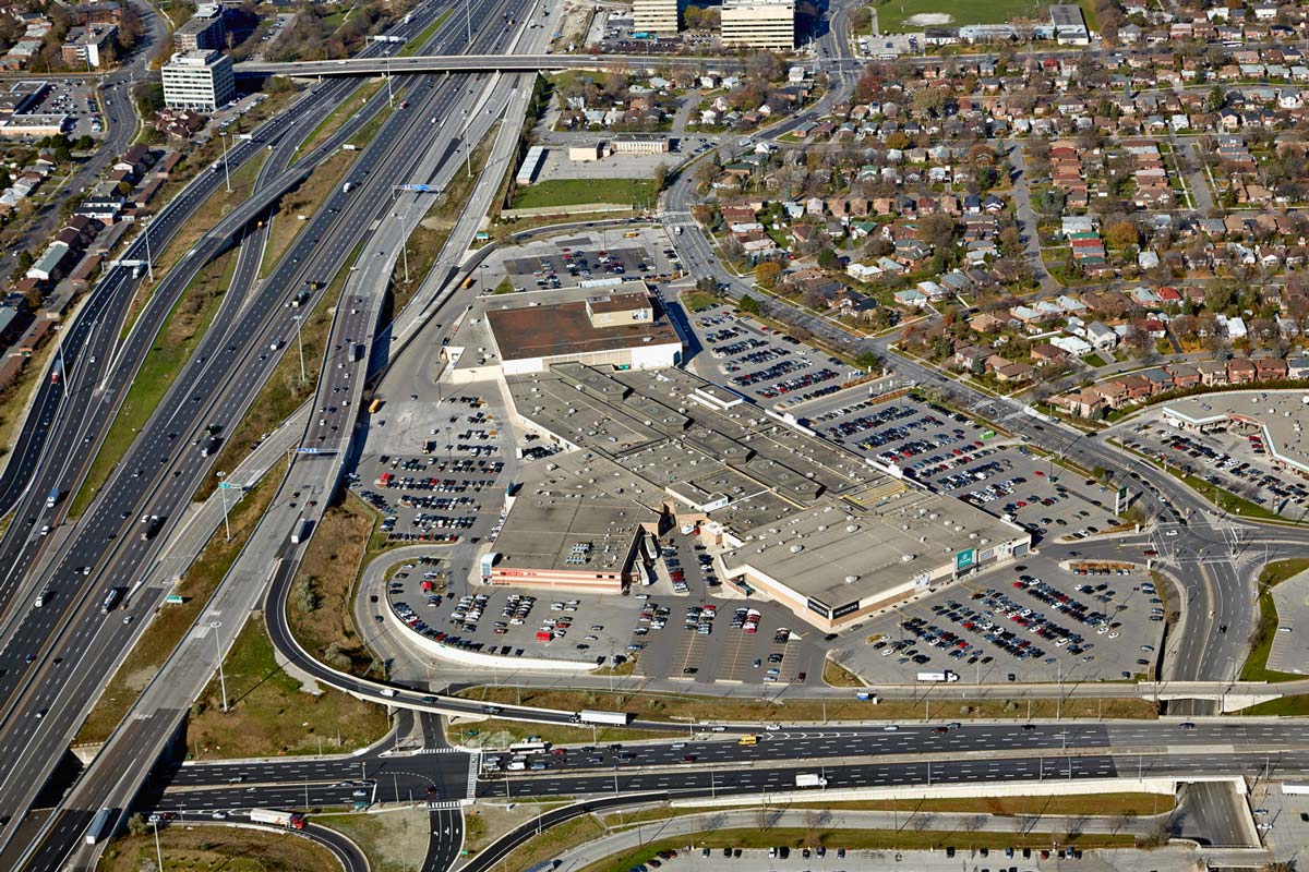 Commercial shopping centre aerial photography near highway