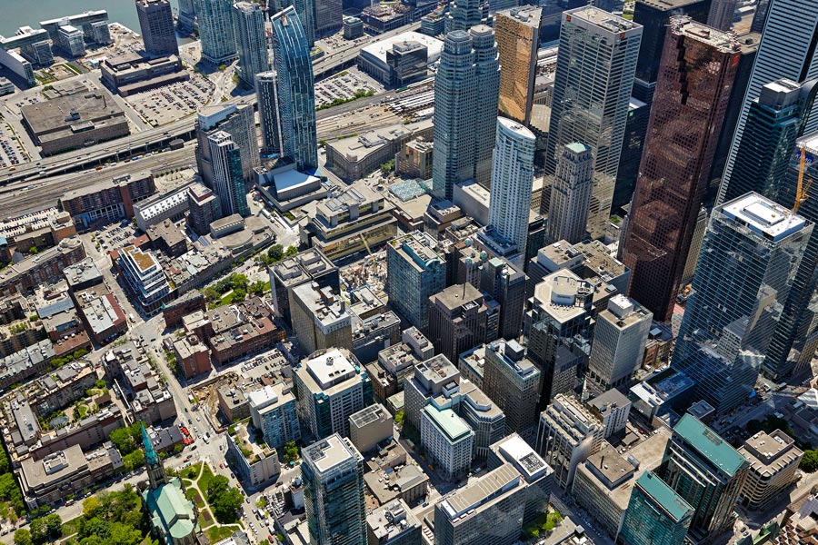 Aerial photography Toronto downtown building for commercial real estate