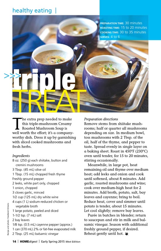 Foodland Ontario food photography shown in Home Digest Magazine Creamy Roasted Mushroom Soup