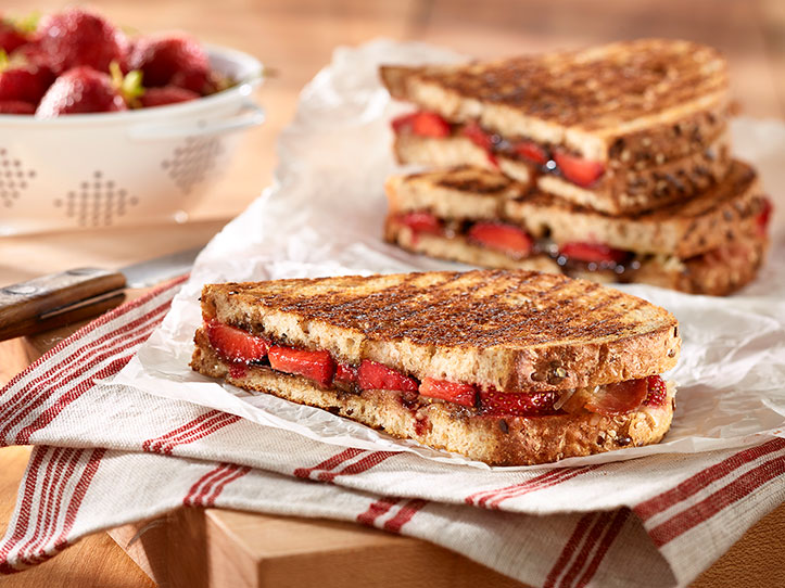 Foodland Ontario recipe photography of strawberry and bacon grilled cheese sandwich