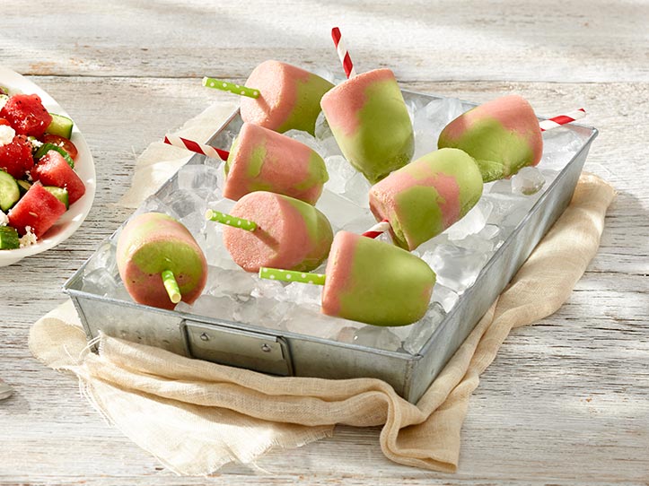 Produce recipe photography of cucumber and watermelon mini popsicles for Mucci International Marketing