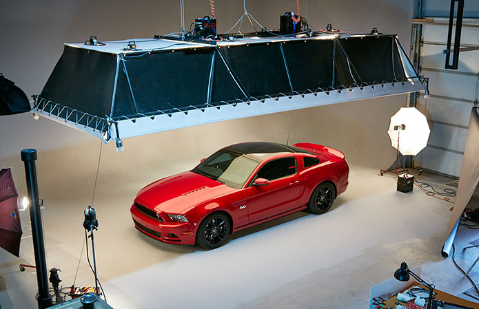 Car photo shoot setup in Burlington Ontario studio behind the scenes large soft box light system