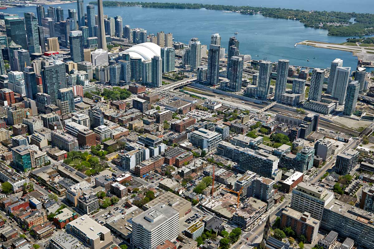 Aerial photography of downtown Toronto buildings