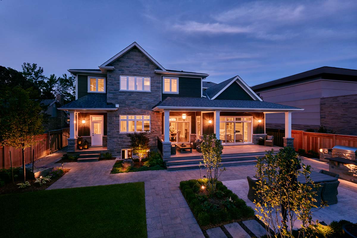Architectural photography of home with large backyard patio for Pollard Windows & Doors