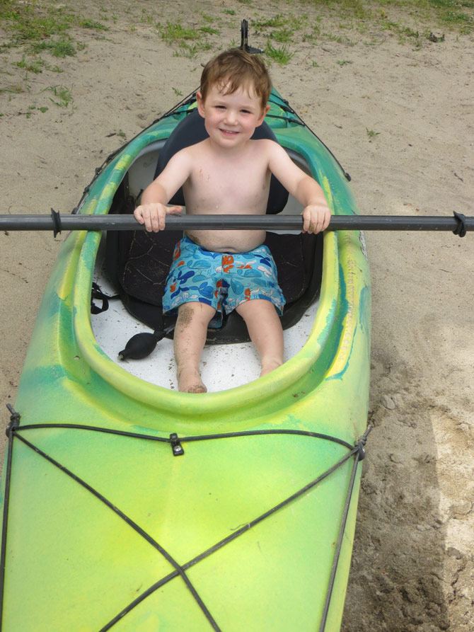 Spencer Practicing Kayaking in Huntsville Ontario
