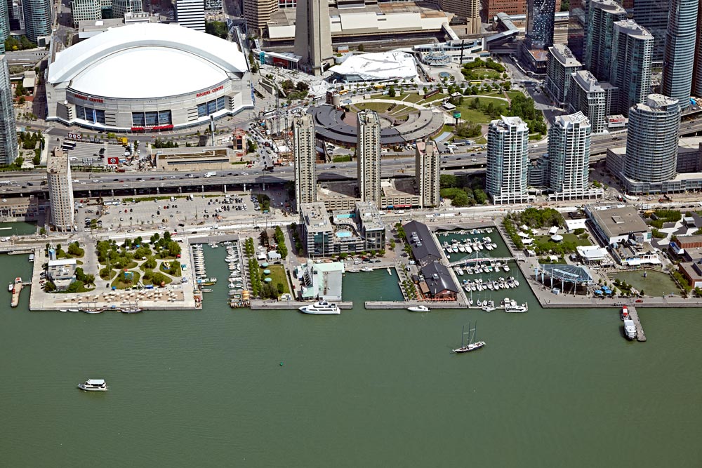 Aerial photography of downtown Toronto and Rogers Centre