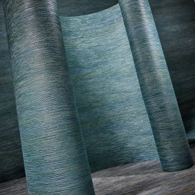 Illustrative Photo - Blue Green Grasscloth Lily Pond Commercial Wallcovering