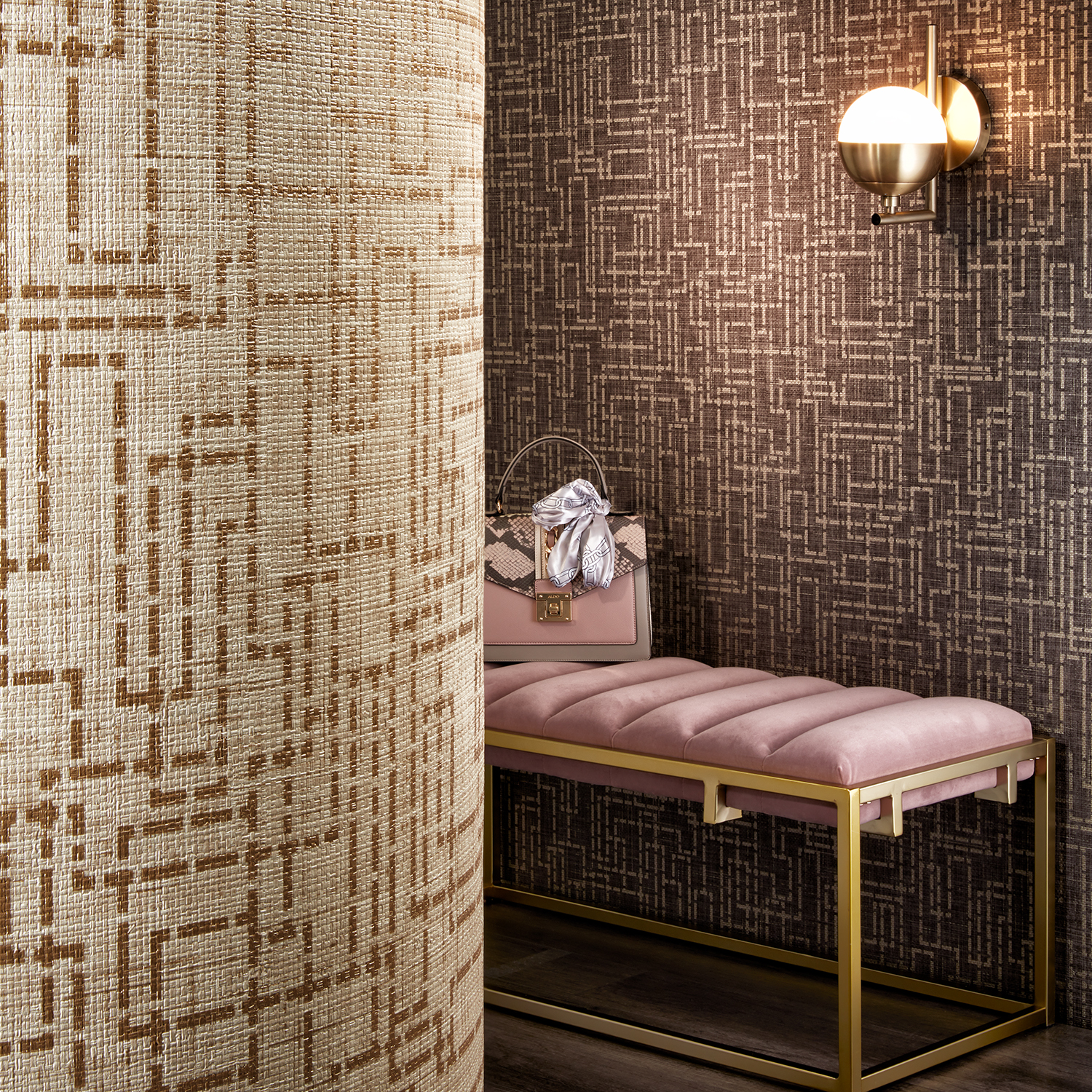 Illustrative Photo - Pink Gold Woven Contemporary Commercial Wallcovering