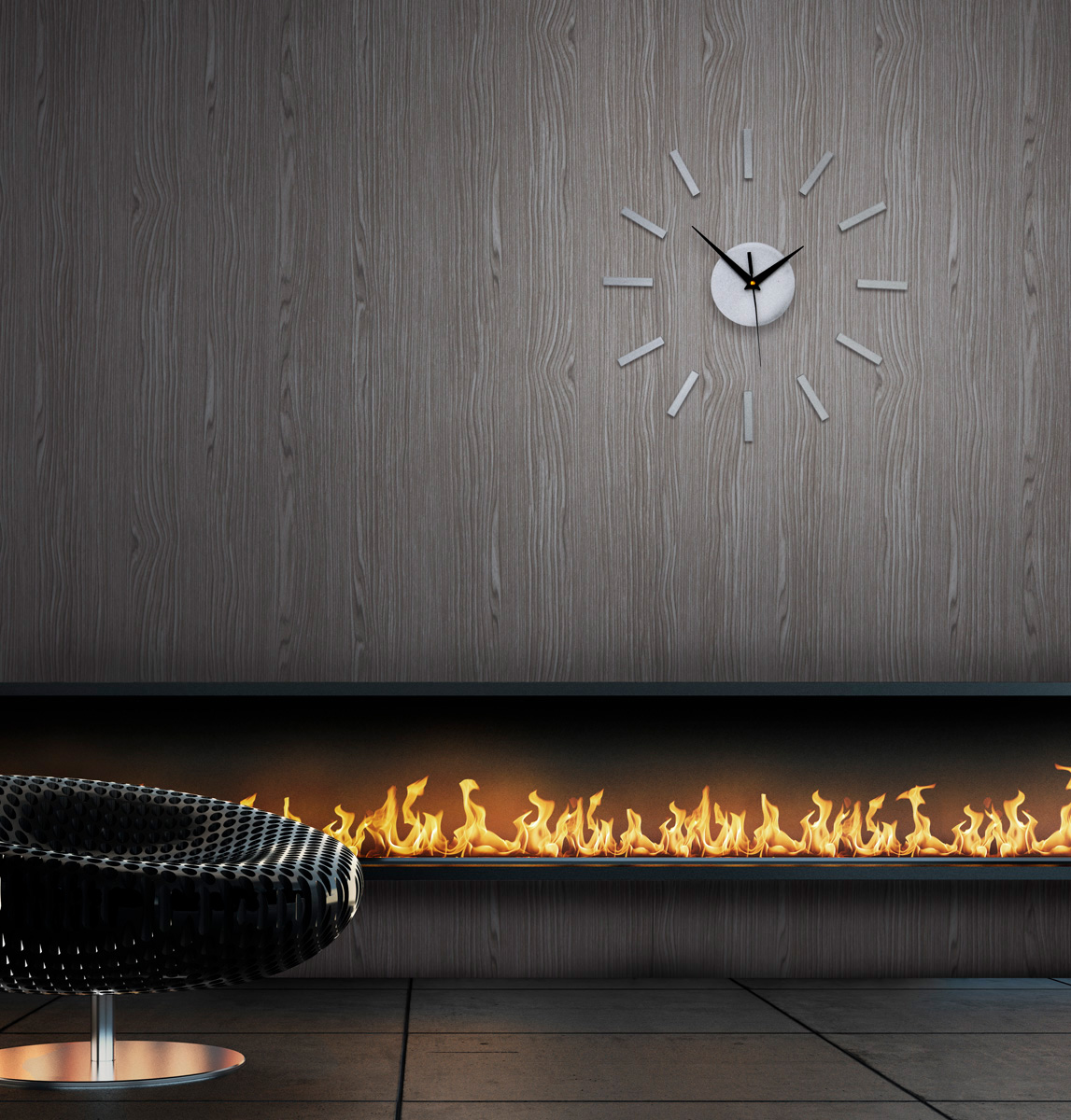 Illustrative Photo - Contemporary Floating Fireplace Lobby Commercial Wallcovering