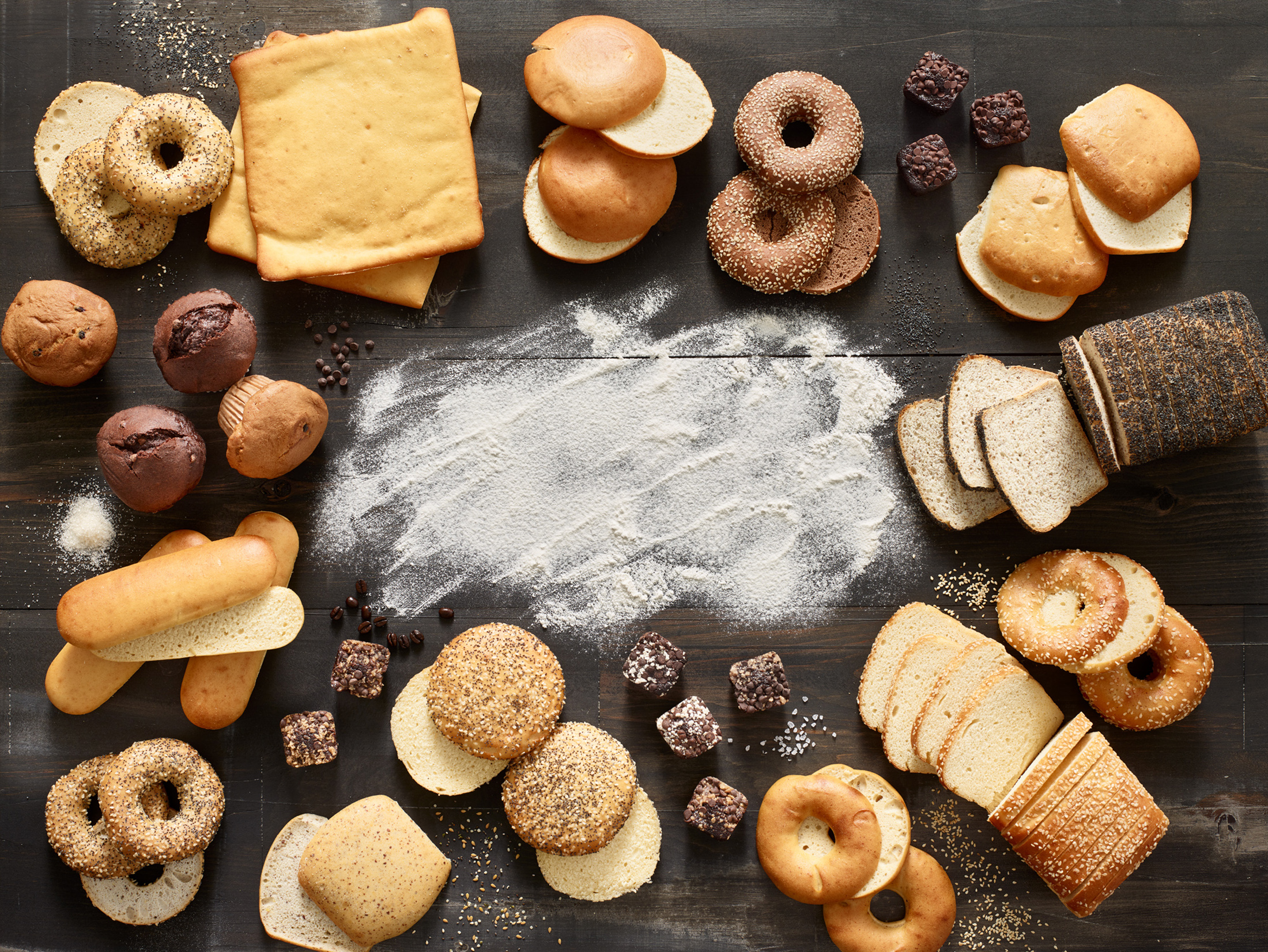 Food Photo - Bagels Buns Bread Brownies