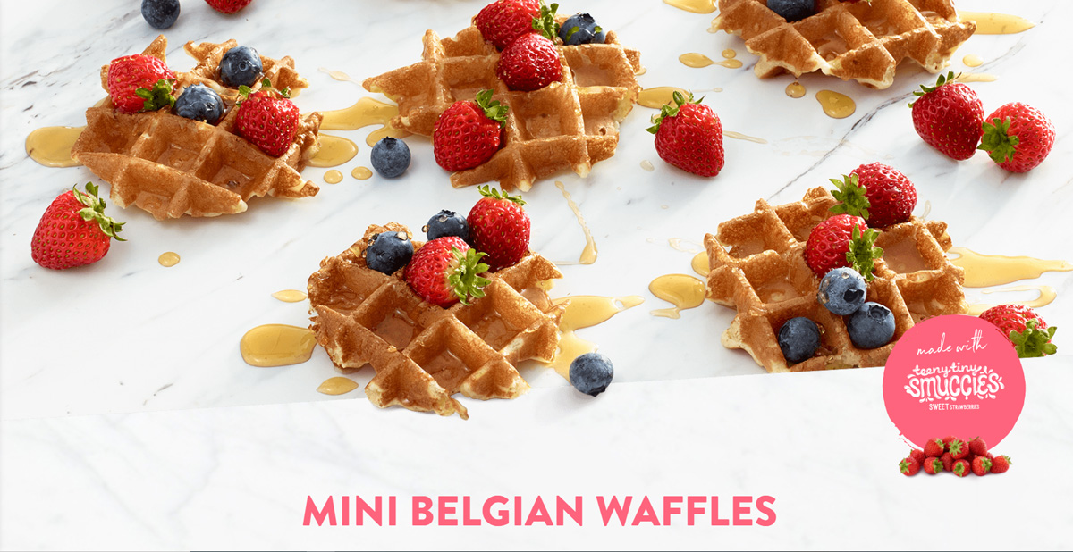Food Photo - Mini Belgian Waffles Strawberries Blueberries