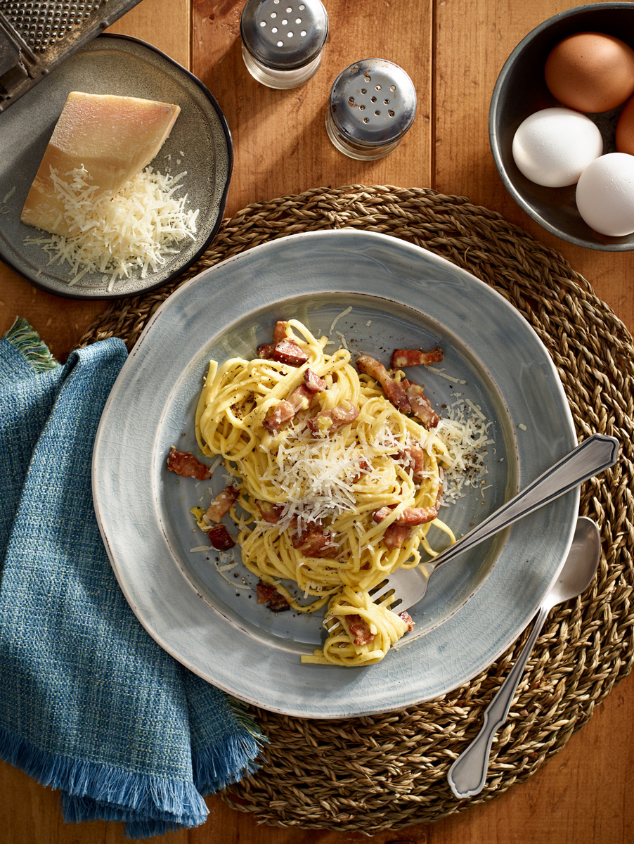 Food Photo -Panacetta Linguine Carbonara Dinner