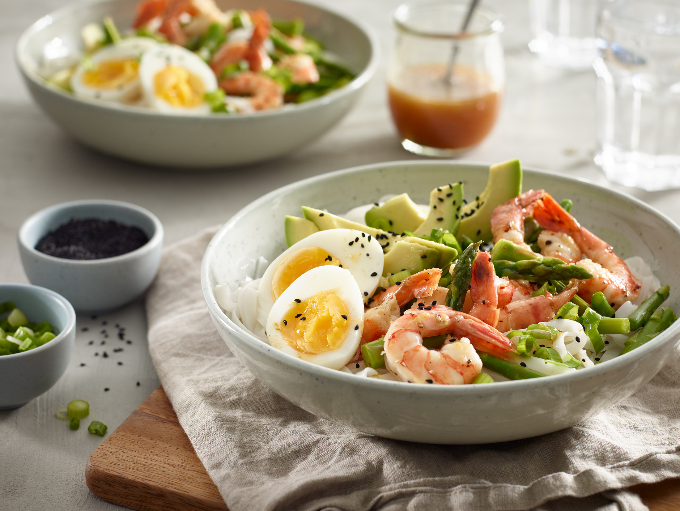 Food Photo - Shrimp Avocado Egg Noodle Dinner