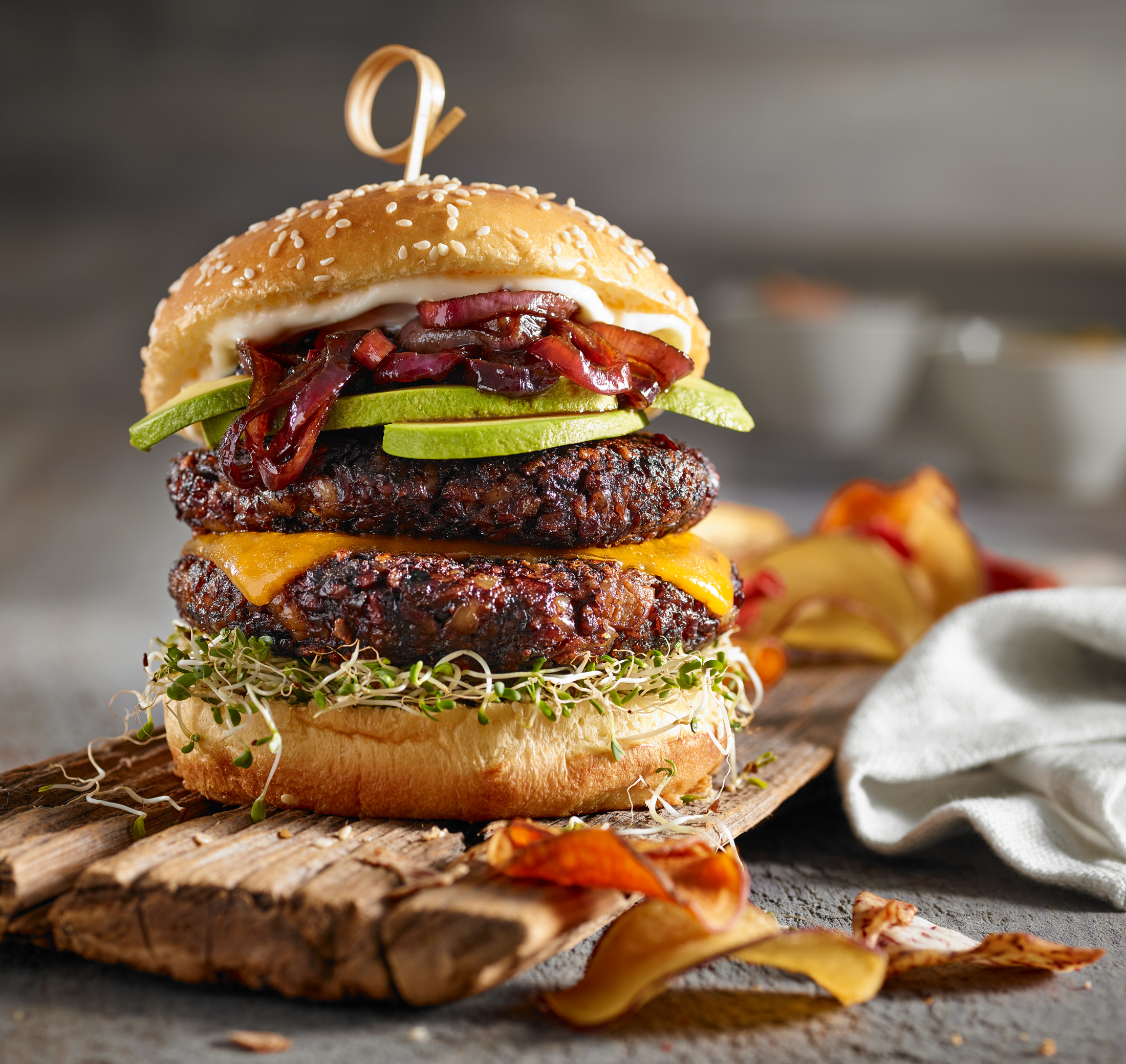 Food Photo -Vegetarian Black Rice Halloumi Burger