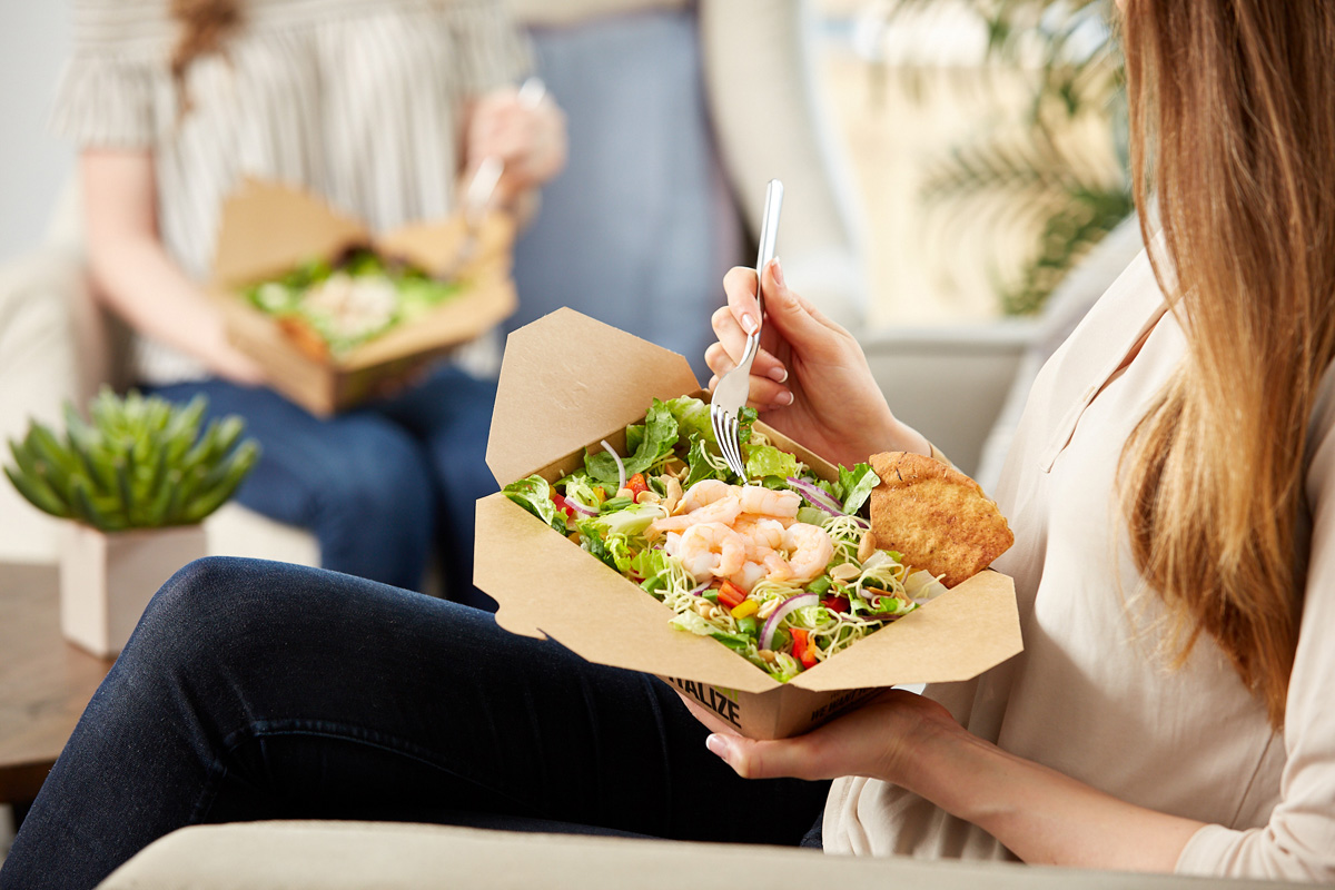 Food Photo -Women Eating Take Out Salad